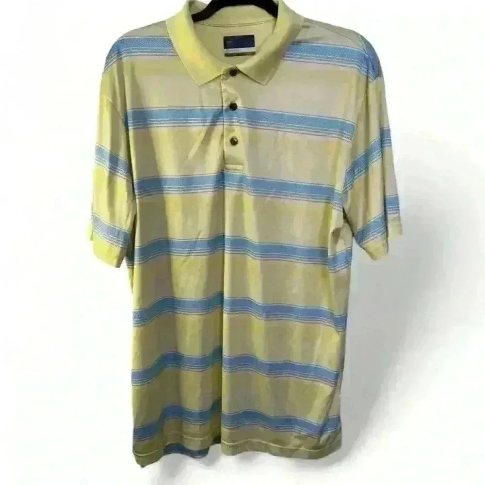 Jack Nicklaus Men's Large Yellow Striped Polo Shirt Short Sleeve Golf Casualp